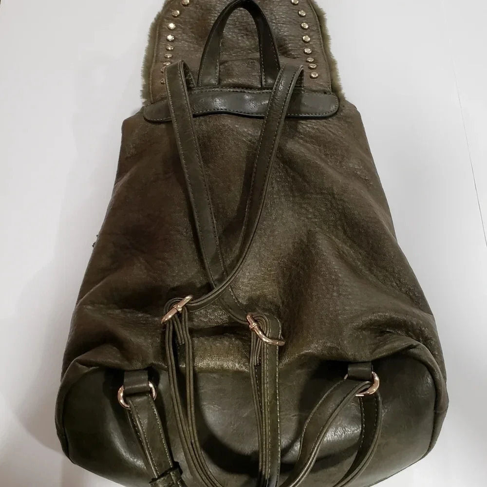 (4)Urban Expressions Green Vegan Leather Backpack - Picture 4 of 7